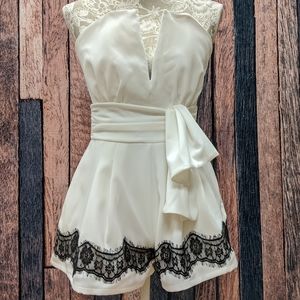 NBD White Strapless Black Lace Romper